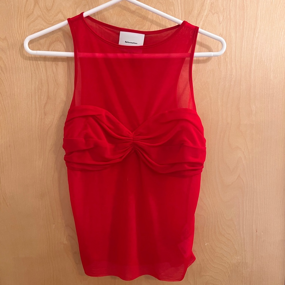 Red reformation sheer Top